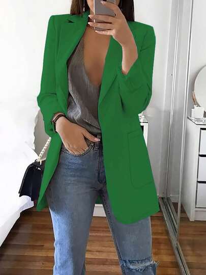 New European & American Style Casual Blazer, Lapel Collar Fitted Jacket For Women, Spring/Autumn