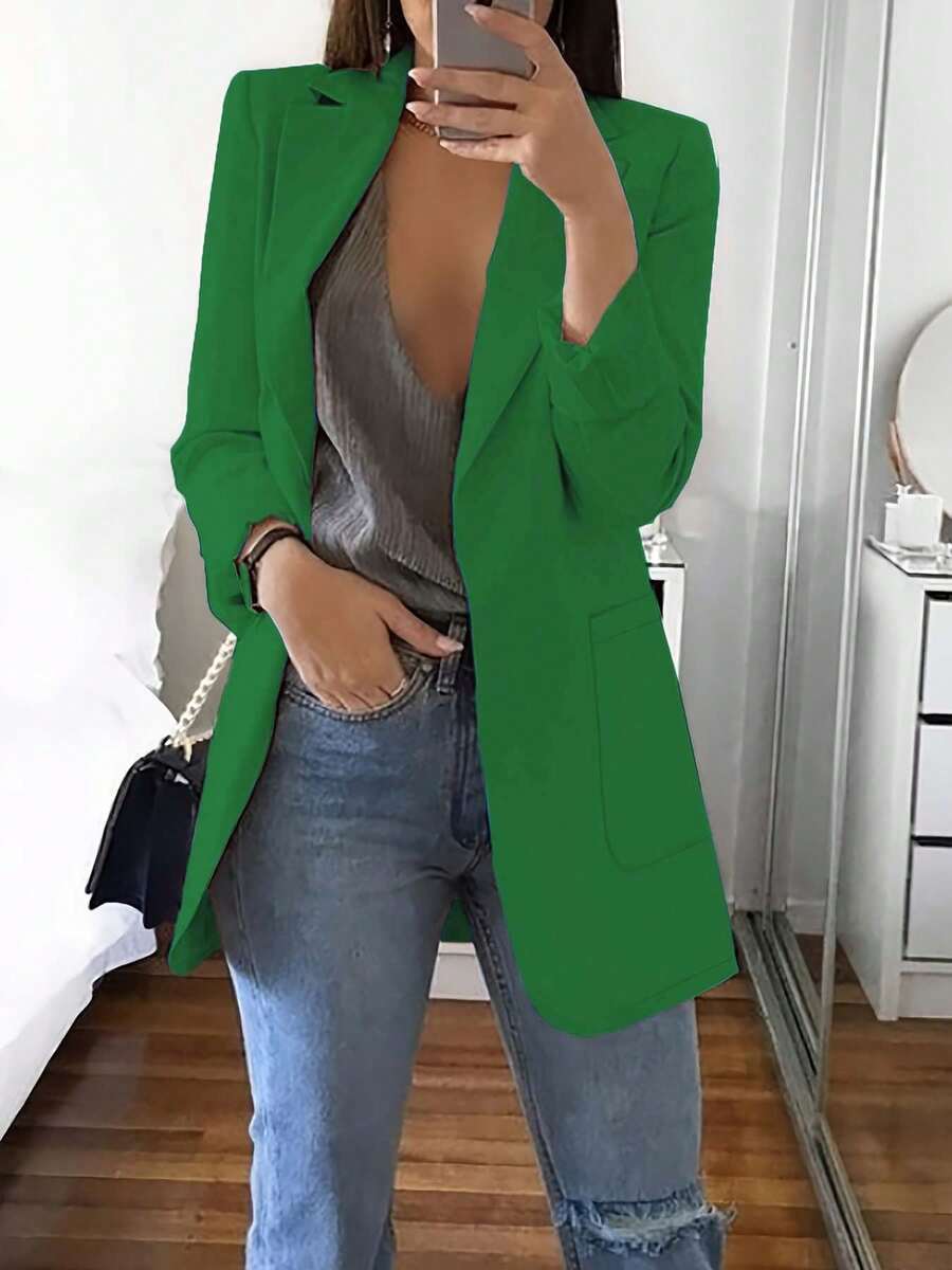 New European & American Style Casual Blazer, Lapel Collar Fitted Jacket For Women, Spring/Autumn - Green - View 1