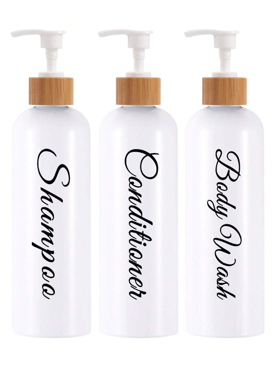 3 件 500 毫升可再填充洗发水和护发素瓶，带竹泵，浴室淋浴洗发水分配器套装，浴室空洗发水瓶乳液分配器，浴室收纳和存储返校浴室配件