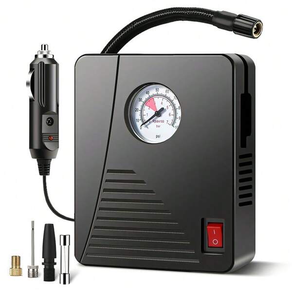 Gonfleur de pneu de voiture à cadran filaire 100 PSI, compresseur d'air portable 96 W 12 V avec lampe LED, pour voiture, moto, vélo, balles, accessoires automobiles, outil d'urgence