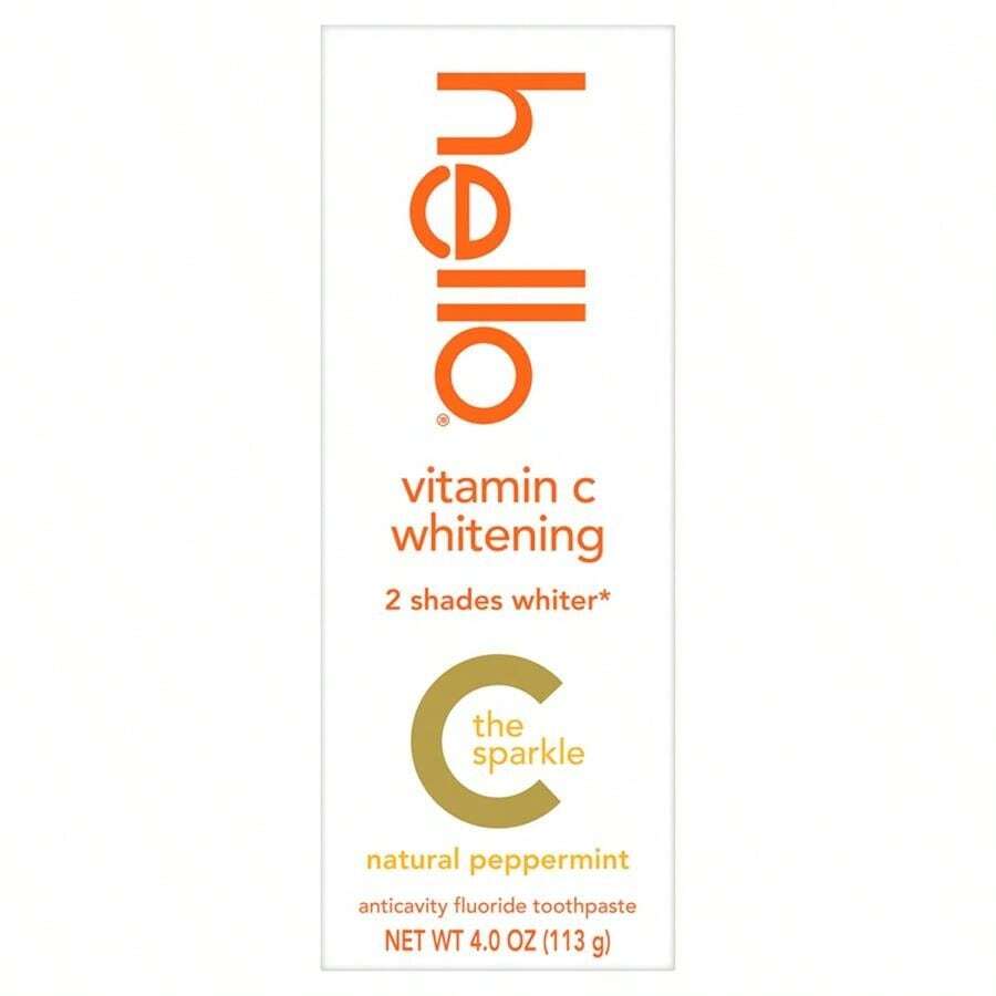 Hello Vitamin C Whitening Toothpaste With Fluoride, Whitening SLS Free Toothpaste, Up To 2 Shades Whiter Teeth, No Peroxide, Safe For Everyday Use, Natural Peppermint, 4.0 Oz - 4 Ounce (Pack Of 1) - View 1