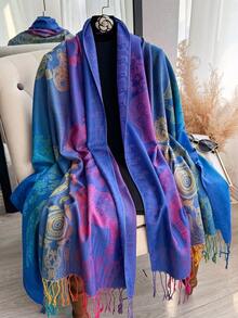 1 pezzo Sciarpa in jacquard con motivo paisley, elefante e floreale, scialle arcobaleno bohémien, leggera e versatile per la moda primavera/autunno, viaggi e fotografia