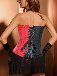 Palace Corset Tops For Women Sexy Lingerie Boned Oversbust Jacquard Shapewear Bustier Waist Trainer Top Push Up Bodysuit Plus Size - Khóa kéo màu đen và đỏ - Xem 2