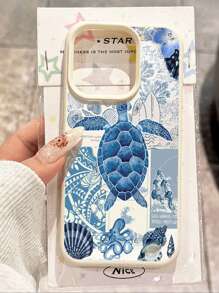 1 pieza Funda protectora para teléfono, a prueba de agua y antideslizante, con ilustración retro de tortuga marina y océano, compatible con iPhone