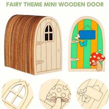 Kit de artesanato faça você mesmo com porta de madeira de fada, mini portas inacabadas para artesanato, casas de bonecas e decoração de árvores de jardim - Multicolorido - Ver 4