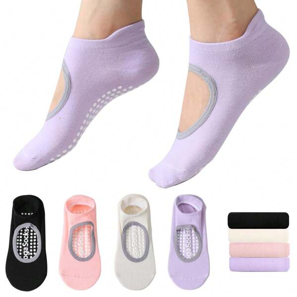 3pcs/6pcs Women's Pilates Anti-Slip Socks, Yoga Socks, With Anti-Slip Strips, Open Anti-Slip Socks, Suitable For Ballet And Barefoot Fitness