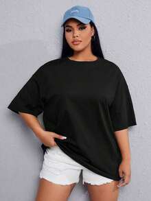 Camiseta holgada de talla grande con estampado de ola y letra japonesa - Negro - Ver 2