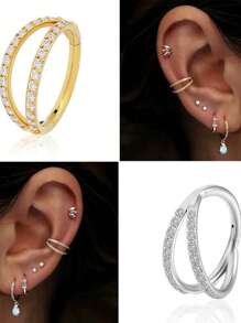 1 pieza Aro de septum con bisagra de doble cristal de CZ, de acero inoxidable hipoalergénico de 16G, con cierre, para perforaciones nasales, joyería para piercings corporales como labio, ombligo, pezón, de 8 mm y 10 mm, para mujeres y hombres