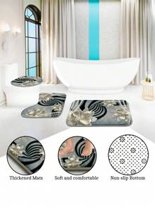1 pièce/4 pièces Set de décoration de salle de bain multifonctionnel avec fleurs strass - Rideau de douche avec 12 crochets, tapis de bain, tapis en forme de U, couvercle de toilette rond, convient à tous les environnements de salle de bain, retour à l'école