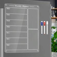 Panneau de menu magnétique transparent en acrylique pour la cuisine et le réfrigérateur - Calendrier de plan de repas hebdomadaire, boîte de rangement pour réfrigérateur, matériau PMMA durable, convient aux adultes, boîte de rangement et de stockage pour réfrigérateur