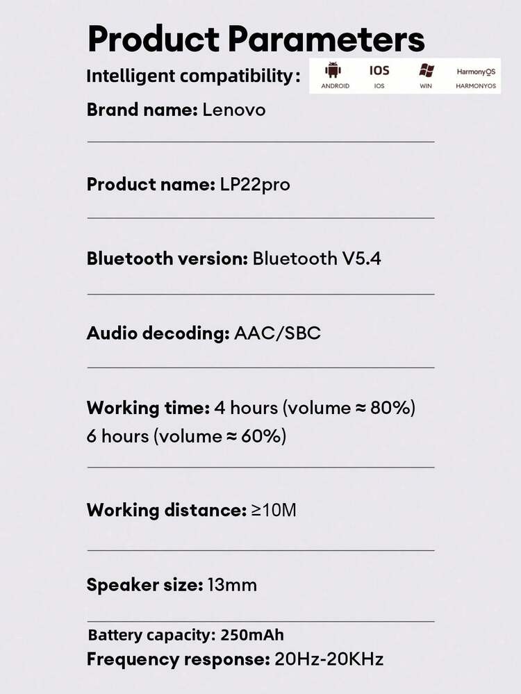Lenovo LP22PRO Bluetooth-hörlurar, semi-in-ear-design, 5.4 panoramaljudeffekt, högkvalitativt ljud, smart brusreducering, låg latens, lämpliga för spel, musik, brusreducering vid samtal med ENC, bekväm passform, trådlösa hörlurar kompatibla med smartphones och datorer, present till par - Multifärgad - Visa 11