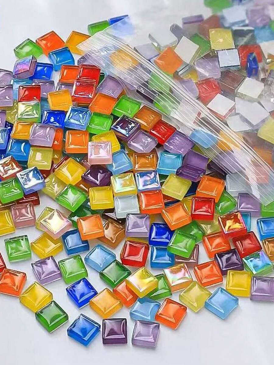 600 片彩色水晶玻璃马赛克，适合儿童 DIY 工艺品、创意艺术绘画用品 - 彩色 - 查看 1