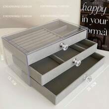 1pc,3 Compartments 5 Layers Velvet Jewelry Box Drawer Jewelry Storage Box,Necklace Earring Ring Jewelry Storage Box,Gift For Women And Girls Large Capacity Portable Jewelry Storage Box,Bathroom Storage Box,Desktop Storage Drawer Box,Stackable Storage Box Storage Rack Drawer Jewelry Box Ring Box Earring Storage Box Drawer Jewelry Storage Box,Three Layers Acrylic Flannel Jewelry Box