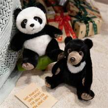 Juguete de peluche de oso negro y panda gigante de 23cm/9.05in realistas - Animales de peluche de calidad de museo con patas movibles, dúo de especies en peligro de extinción para decoración de vida silvestre y regalo de conservación, decoración especial de la habitación, regalo de cumpleaños para niños, regalo festivo