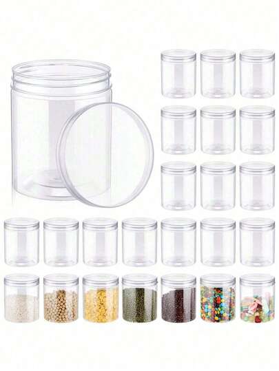 10PCS 透明塑料罐带盖，塑料储物容器，塑料梅森罐，可再填充储物容器，空圆形容器，用于干果、蜂蜜、坚果，厨房和家庭使用