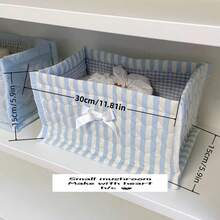 1 Cute Pink And Blue Three-Dimensional Bow Lace Storage Basket, Desktop Sundries Storage Basket, Makeup Brush Skin Care Storage Basket, Desktop Decoration, Cosmetics Organizer, Portable Picnic Basket, Valentine's Day Gift,For Back To School - 彩色 - 查看 10