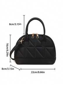 经典百搭时尚鳄鱼纹手提包，女士斜挎单肩包，简约皮革邮差包，圆形提手手提包，可调节肩带，商务公文包斜挎包 - 黑色 - 查看 4