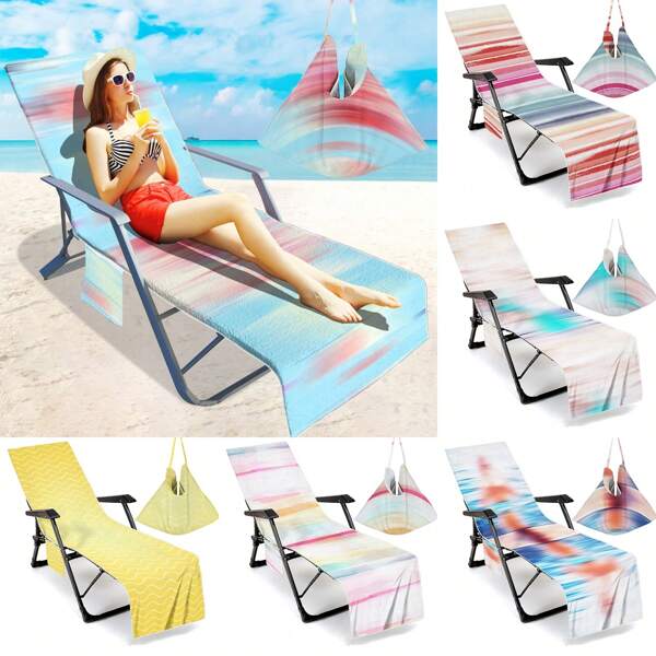 1pc Beach Lounge Chair Cover, Serves As Beach Towel, Beach Mat, And Body Towel