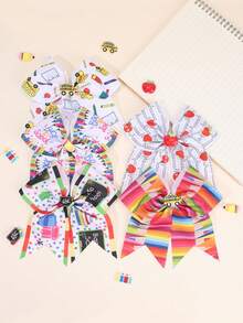 1/5pcs Back To School Multicolor Large Hair Bow Clips For Girls,Pencilsb/School Bag/Rulers,Prints Ribbon Grosgrain Hairgrips For First Day Of School ,Girl Student Cheerleader Hair Accessories - Multicolor - View 12