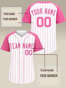 Custom Baseball Jersey Striped Button Shirt Personalized Sports Apparel Unisex White Casual Streetwear - White - View 2