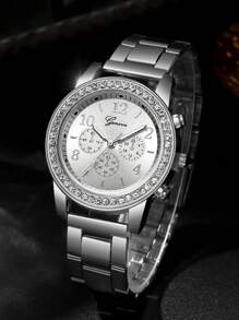 5 Stücke modisches und elegantes mit Diamanten besetztes Damen-Uhr-Set, vielseitiger Quarzuhr mit Edelstahlarmband, kombiniert mit Strass-Schmuck-Armband, geeignet für Partys, Hochzeiten und den täglichen Gebrauch, das perfekte Geschenkset für Frauen.