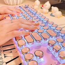 Teclado mecánico de estilo clásico de máquina de escribir EWEADN con retroiluminación blanca, teclas redondas con estética retro, durable, con conexión USB con cable para juegos y uso de oficina en PC - Rosa - Ver 6
