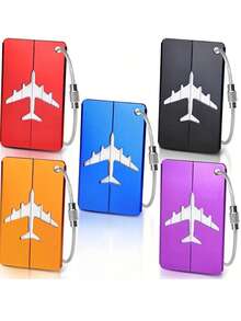 2-4pcs Aluminum Luggage Tag Set, Simple Plane Pattern, Stainless Steel Loop, Airplane Boarding Tags For Travel Carrying Identification, Travel Essentials|Stainless Steel Loop| Luggage Tag, Luggage Tags - MultiWarna - View 1