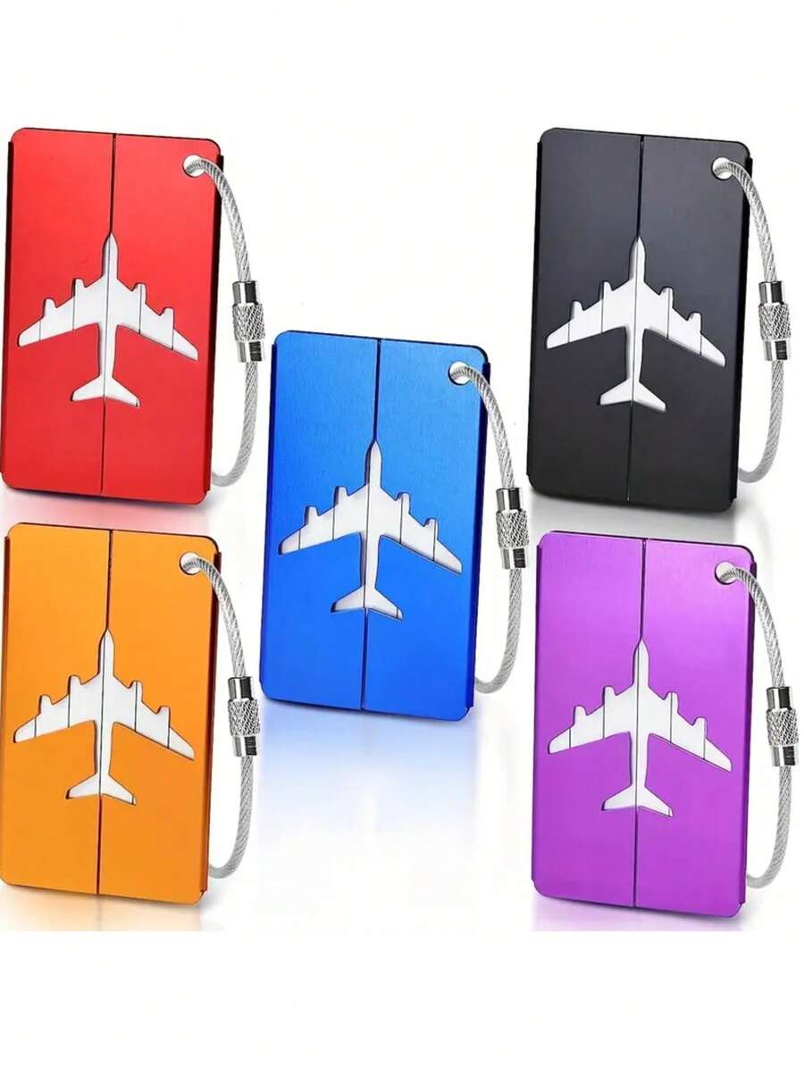 2-4pcs Aluminum Luggage Tag Set, Simple Plane Pattern, Stainless Steel Loop, Airplane Boarding Tags For Travel Carrying Identification, Travel Essentials|Stainless Steel Loop| Luggage Tag, Luggage Tags - MultiWarna - View 1