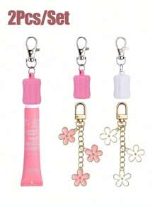 2 BUCĂȚI/SET Breloc Suport pentru Luciu de Buze pentru Vară, Balsam de Buze din Silicon Flexibil, Manșon pentru Breloc pentru Capac 0,55-0,7 in, Accesorii Portabile pentru Geantă, Brelocuri pentru Retușuri în Deplasare, Rechizite Școlare, Înapoi la Școală