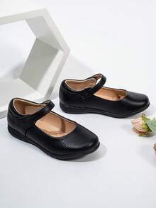 Comfortable, Breathable, Non-Slip Children Girls' Flat Shoes With Wave Design Suitable For School, Performances - Black - View 2