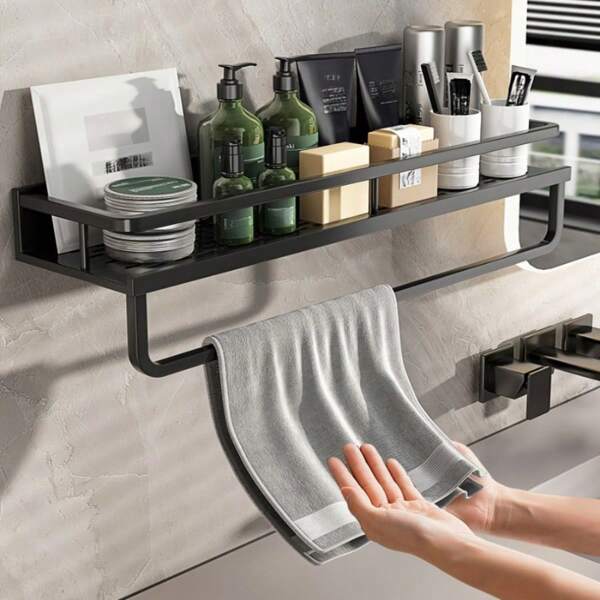 1Pc Multifunctional Bathroom Rack, Wall Hanging Toilet Organizer, Cosmetic Storage Shelf, Storage For Towels, Suitable For Bathroom Item Storage Bathroom Accessories