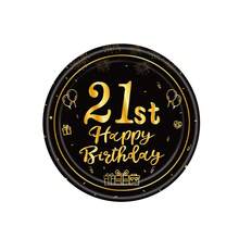 10 件/20 件/40 件/60 件/套，21 岁生日装饰生日快乐装饰 21 岁餐具餐桌装饰黑色和金色 21 岁生日盘子餐巾餐具 21 岁生日装饰万圣节餐桌装饰 - 黑色21歲 - 查看 10