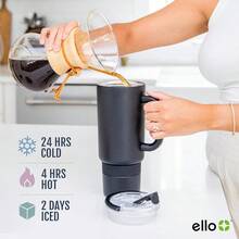 Ello Port 40oz Tumbler With Carry Loop &Amp; Integrated Handle, Vacuum Insulated Stainless Steel Reusable Water Bottle, Travel Mug With Leak Proof Lid &Amp; Straw, Perfect For Iced Coffee &Amp; Tea, White - 聖人 - 查看 7