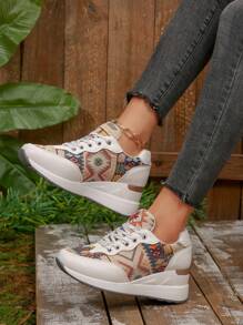 New Bohemian Outdoor Casual Shoes, Breathable Platform Wedges Sneakers For Plus Size Women, Spring & Autumn