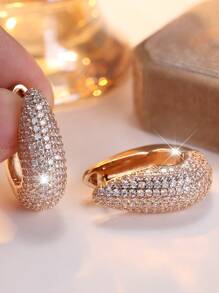 1 par de brincos de argola luxuosos com zircônia cúbica branca incrustada, banhados a ouro rosa - joias elegantes para casamentos, festas e uso diário