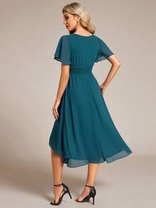 EVERPRETTY Women's Elegant Ruffle Sleeve Chiffon Bridesmaid Dress, Formal Dress, Wedding Guest Dress Spring - Teal Blue - View 3