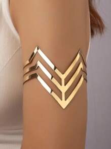 1 Stück ägyptischer Stil mehrschichtiges V-förmiges Goldlegierungs-Armband, übertriebener offener Oberarm Armreif im Boho-Modedesign