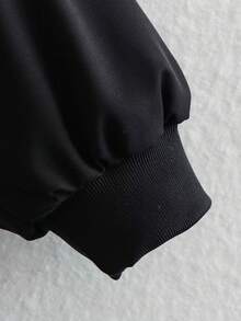 女式黑色飞行员夹克长袖休闲街头宽松秋冬外套 - 黑色 - 查看 9