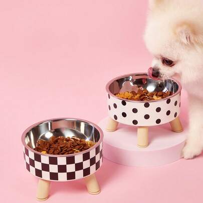 PETSIN 1 件优质不锈钢和塑料宠物食品碗 - 别致的黑白格子设计 - 适合狗和猫 - 易于安装、超级容易清洁且耐用 - 让您心爱的宠物的进餐时间充满乐趣和时尚！