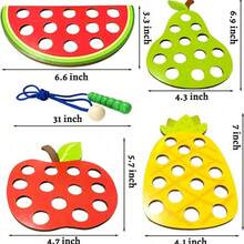 木製扭扭車玩具，教育性穿線活動拼圖，學習細肢體能力的旅行玩具兒童木製水果穿線 - 彩色 - 查看 5