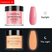 VERONNI 12 couleurs de poudre à tremper qui brillent dans le noir, avec un effet de dégradé rêveur, parfait pour les ongles de fête et le nail art DIY créatif
