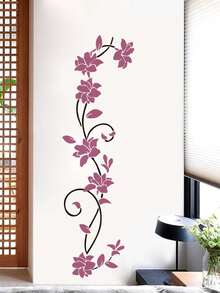 1pc Floral Pattern Wall Sticker PVC Waterproof Decal Stickers Home Decoration For Living Room Bedroom Flower Pattern Wall Sticker, Stickers, Wall Decal, Vinyl Decal For Home Decorations, Spring Decoration Items Refresh Your Home, Rama Decoration Stickers Gifts Birthday Graduation Room Decor Wall Decor Wall Stickers - Multicolor - View 3