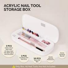 Acrylic Nail Tool Storage Box (Only Box), Portable Dustproof Stand Displayer Holder Organizer Container Manicure Efile Accessories Nail Drill Kit Case, Travel Salon Home ReadyToGoTravelEssentials - 白色 - 查看 1