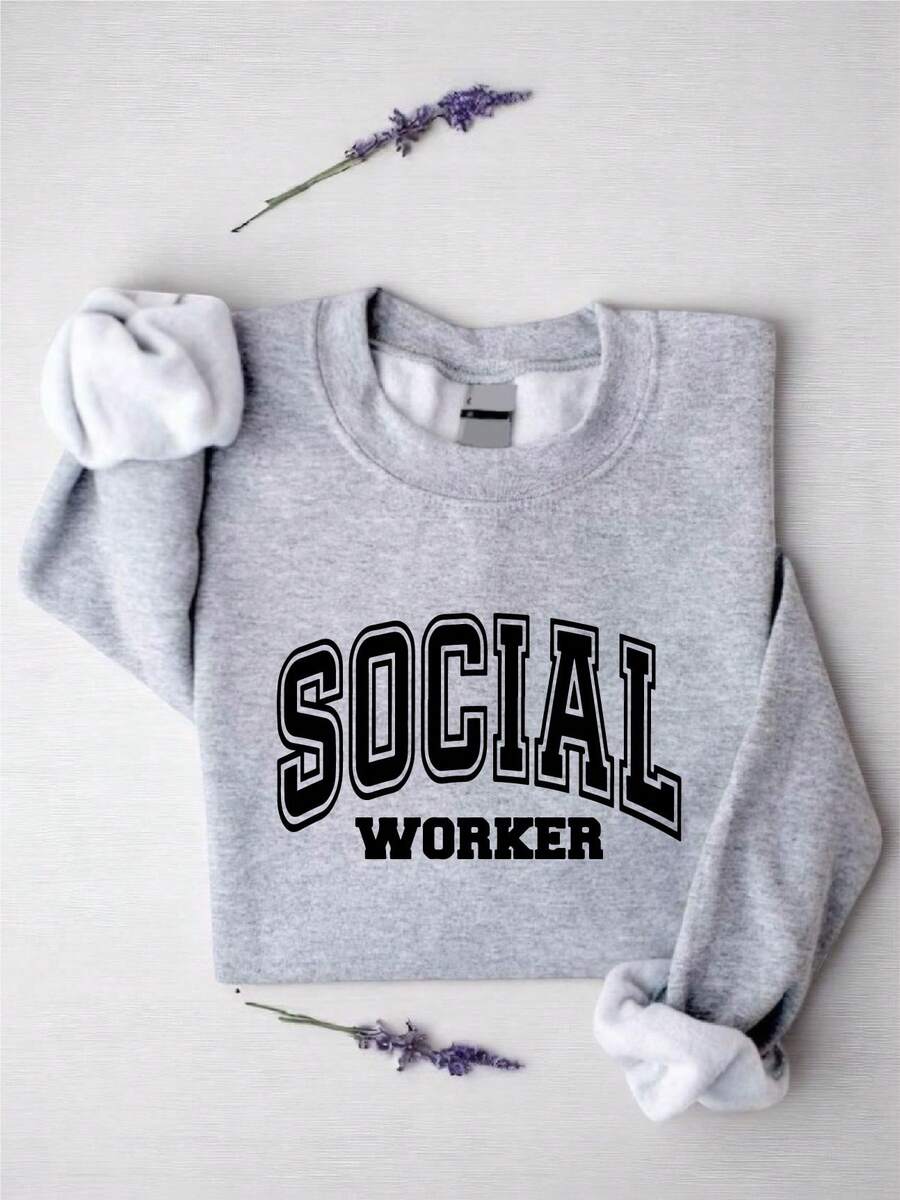 Social Worker Sweatshirt, Retro Social Work Long Sleeve, Social Worker Sweater, Gift For Social Worker, Groovy Social Worker Sweatshirt EW-2447 - Xám - Xem 1