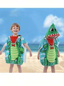 1pc Baby Hooded Bathrobe, Made Of Polyester Fiber, Soft & Dense, Highly Absorbent, Cartoon Animal Pattern, Suitable For Role Play, Party Makeup, Beach & Seaside - Multicolor - View 13