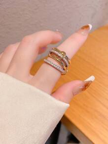 1pc Fashionable Elegant Bicolor Cubic Zirconia Multi-Element Interlocking Ring