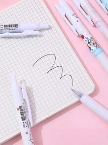 Set de 6 bolígrafos de agarre suave con motivos de dibujos animados, como Hello Kitty, Kuromi, Cinnamoroll y Pochacco, en color negro, adecuados para uso diario, decoraciones de fiesta, regalos de fiesta, regalos navideños y regalos de vuelta al colegio.