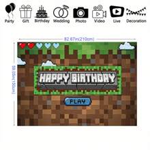 1pc, Pixel-Style Birthday Party Background Banner, Polyester Material, Suitable For Birthday Parties, Cake Table Banners, Photo Booths, Cartoon Game Party Background Decoration Items And Gifts