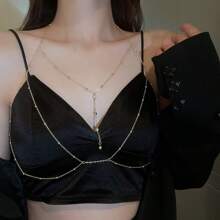 1 pieza Collar con cadena de cuentas de strass de moda, cadena corporal exagerada de estilo europeo y americano, diseño creativo