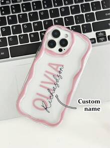 Bedruckbares Name & Foto Buttercreme Wellen Rand Glänzende Stoßfeste Handyhülle, Kompatibel mit iPhone 16/11/16pro/16plus/16promax/16e/15Promax/13/14/12/XS/XR/7G/8P, Galaxy 11/12Pro/12/12X/13Pro/14Pro/15Pro/, Redmi 10/9/Note9/12c/Note11pro/Note8Pro